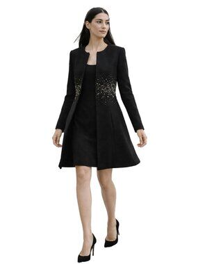 St John Black Crystal Waist Cardigan Quiet Luxury Longline Sz 4